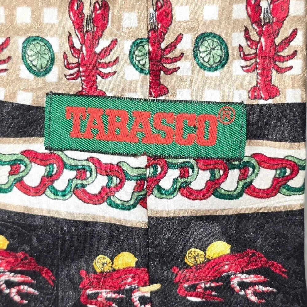TABASCO 100% SILK TIE WHIMSICAL BLACK RED GOLD MENS EXCELLENT CONDITION